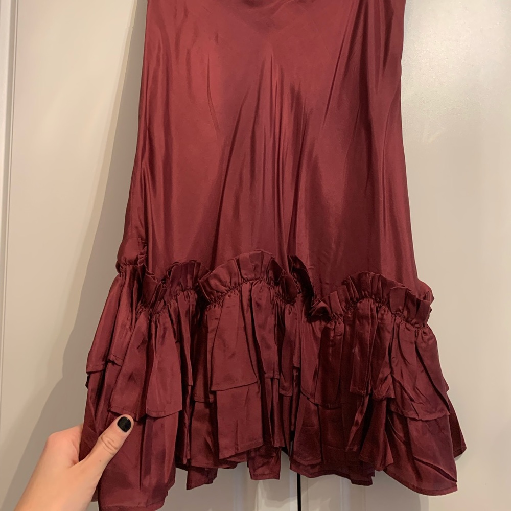 Bordeaux Ruffled Silk Midi Skirt